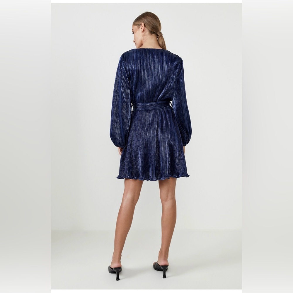 Bardot Belissa navy shimmer pleated faux wrap dress size 6 - Picture 5 of 15